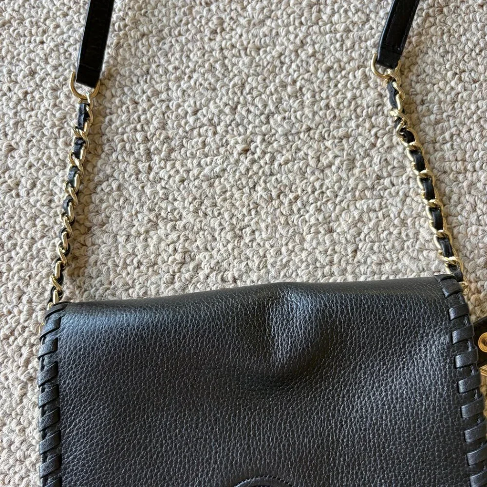 Tory Burch Marion Combo Crossbody Bag Black Leather Whipstitch Classic - Picture 4 of 11